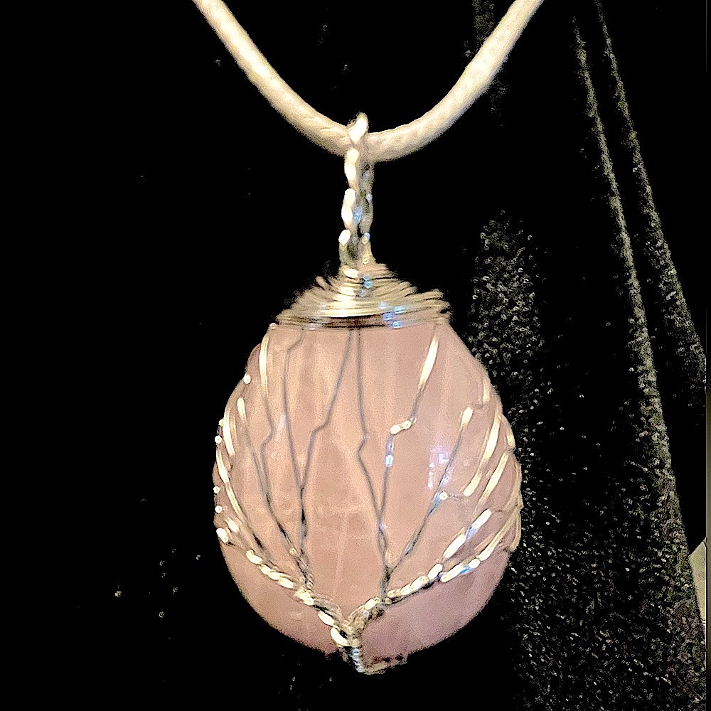 Large Rose Quartz Wrapped Pendant